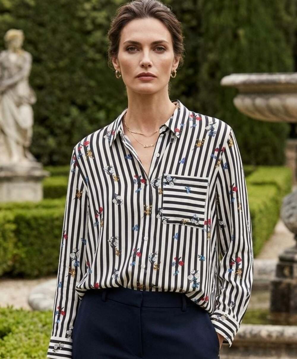 Grand & Greene Striped Floral Rayon Button Down Shirt Size L - EK